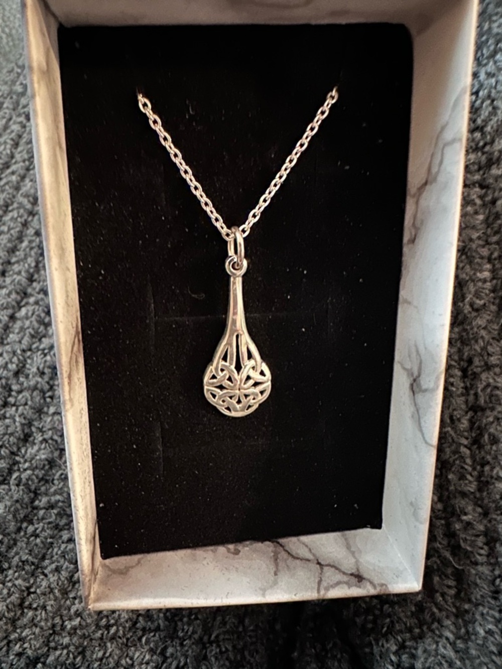 Sterling Filigree Teardrop Necklace in Silver